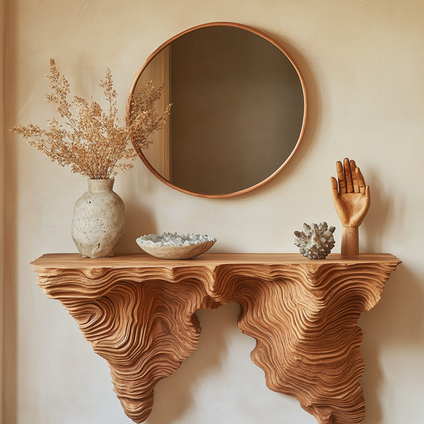 Twin Crest Canyon Console Table - Handcrafted Sculptural Wooden Floating Console