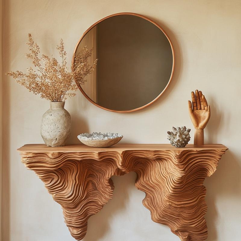 Twin Crest Canyon Console Table - Handcrafted Sculptural Wooden Floating Console