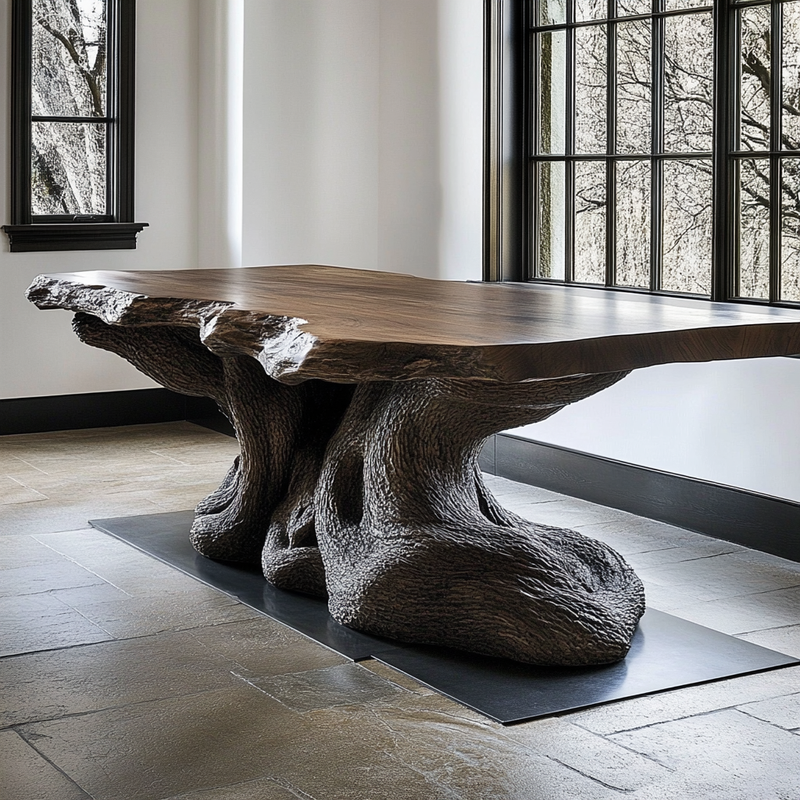 Sculpted Root Dining Table - Handcrafted Live-Edge Wooden Table with Organic Base