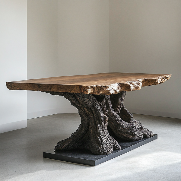 Entwined Root Office Table - Handcrafted Live-Edge Wooden Table with Sculptural Trunk Base