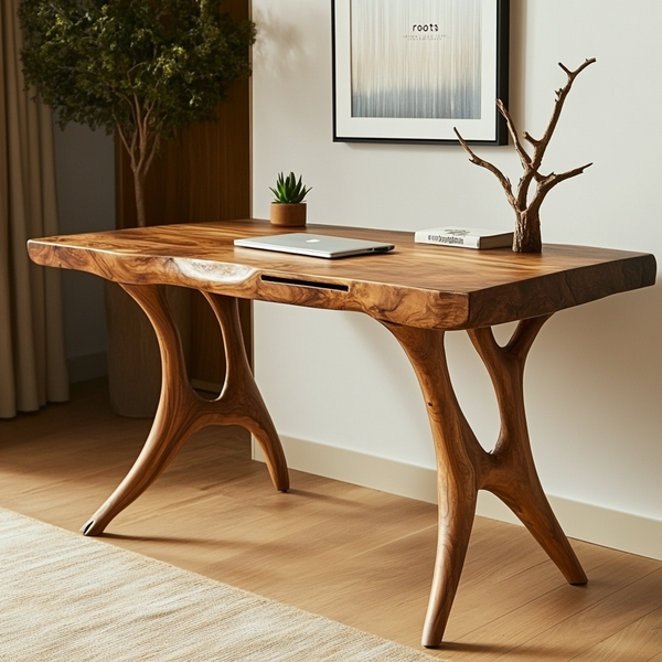 Organic Acacia Office Desk - Sculptural Wooden Desk with Smooth  Curves