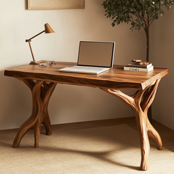 Rooted Acacia Office Desk - Organic Wooden Desk with Natural Branch Legs