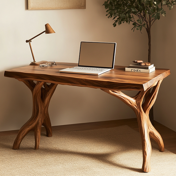 Rooted Acacia Office Desk - Organic Wooden Desk with Natural Branch Legs