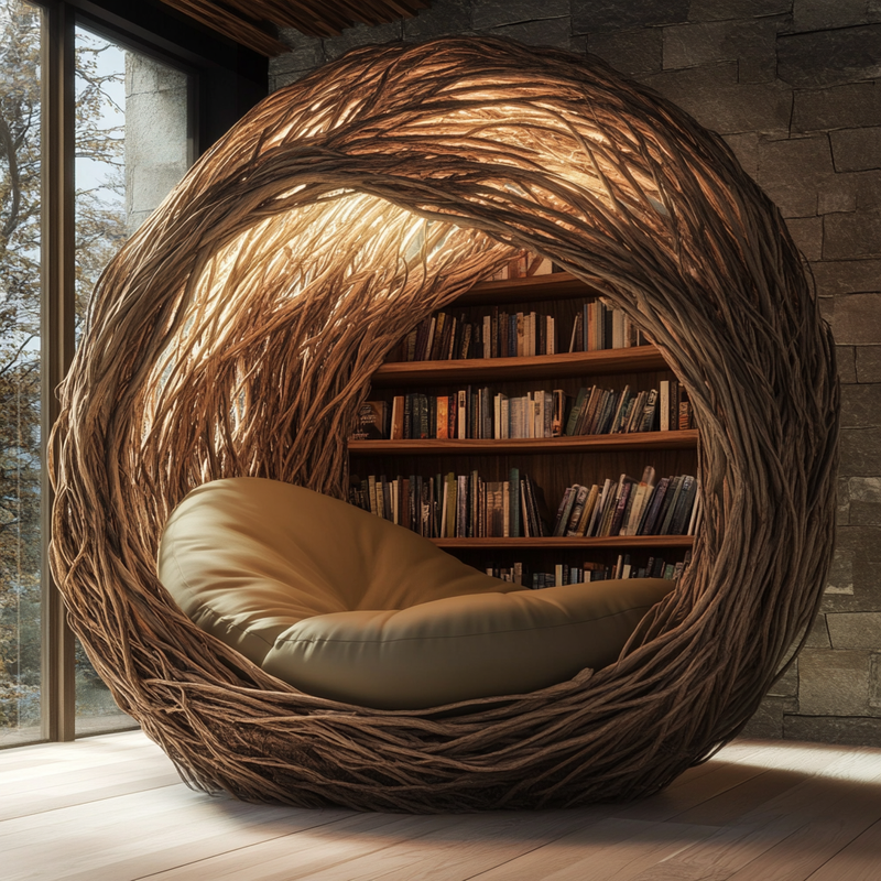 Nest Cocoon Lounge Chair - Handcrafted Woven Wooden Pod with Integrated Lighting
