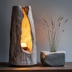 Hollowed Log Ambient Lamp - Handcrafted Wooden Lamp with Inner Glow