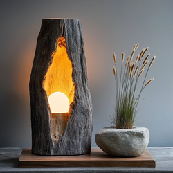 Hollow Log Wooden Table Lamp - Handcrafted Rustic Ambient Light