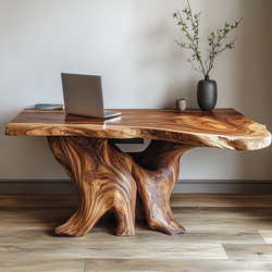 Sculpted Root Executive Desk - Handcrafted Organic Wood Office Table with Artistic Trunk Base