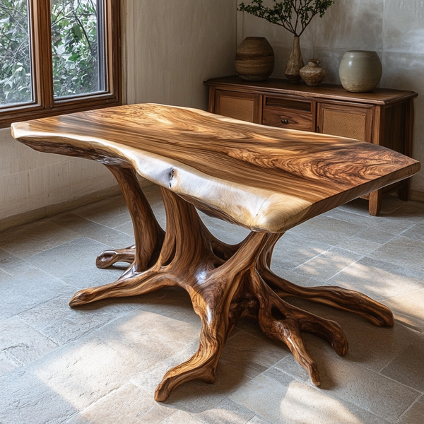Rooted Elegance Office Table Handcrafted Organic Hardwood Desk with Root-Inspired Base