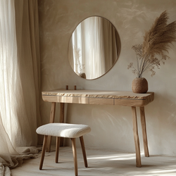 Minimalist Live-Edge Dressing Table Handcrafted Oak Vanity with Mirror &amp; Stool