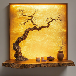 Twisted Serenity Driftwood Wall Art Illuminated Live-Edge Frame with Bonsai-Inspired Sculpture