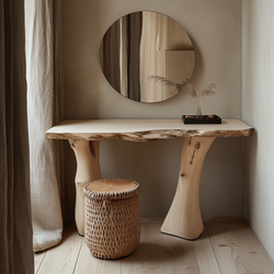 Organic Trunk-Leg Dressing Table - Solid Wood Live-Edge Vanity with Mirror
