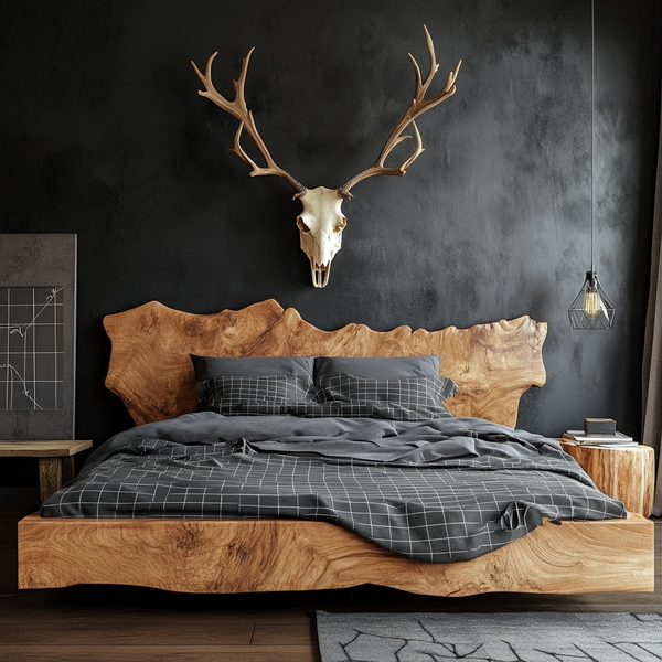 Live Edge Solid Wood Bed Frame - Handcrafted Rustic Platform Bed with Natural Headboard