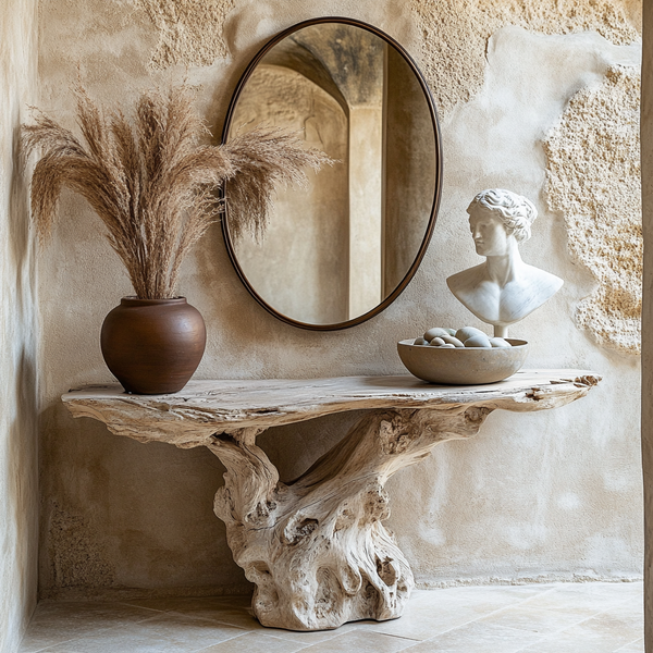 Driftwood Muse Console Table — Sculptural Natural Driftwood Console with Organic Form