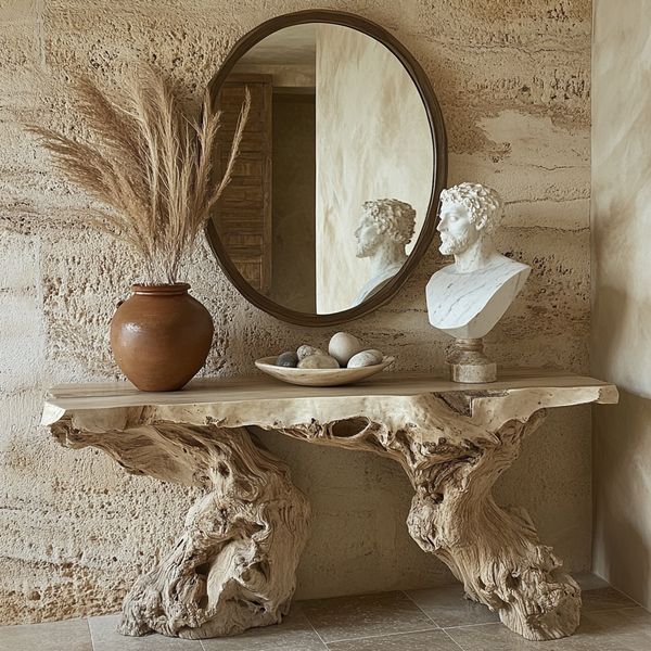 Twin Roots Driftwood Console — Grand Natural Driftwood Console with Dual Sculptural Base