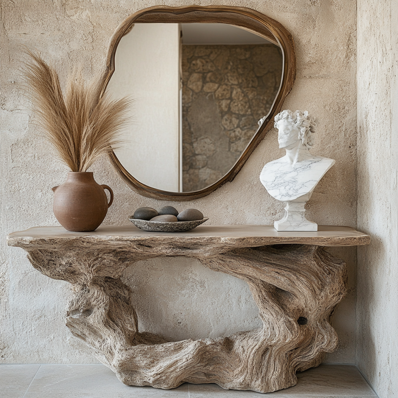 Hollow Root Driftwood Console — Sculptural Natural Driftwood Console with Organic Opening