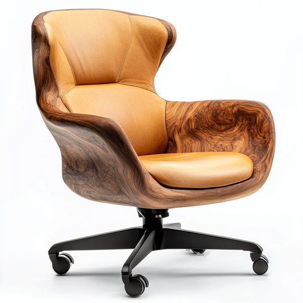 Flowform Executive Chair — Sculpted Burl Wood & Leather Office Chair with Organic Contours