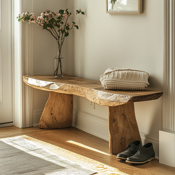 Rustic Handcrafted Live-Edge Wooden Bench