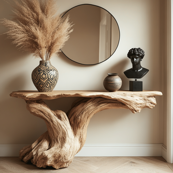 Rustic Organic Console Table | Solid Sculptural Wood Base