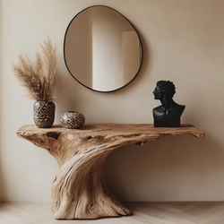 Rustic Organic Console Table | Solid Sculptural Wood with Flowing Base