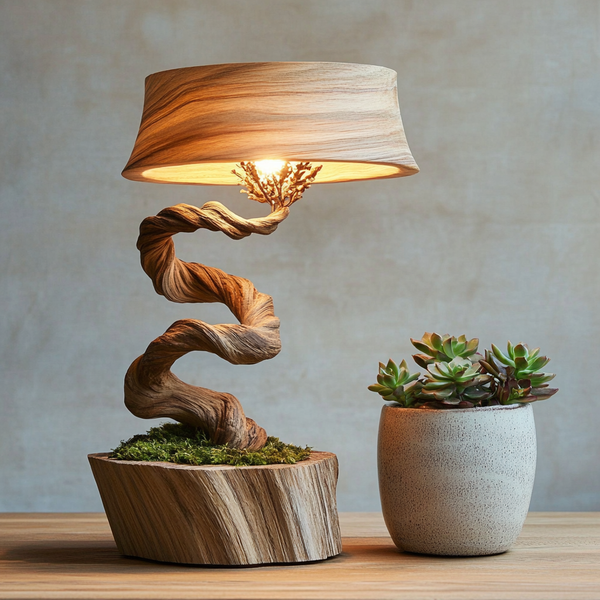 Rustic Wooden Table Lamp | Twisted Bonsai-Inspired Organic Design