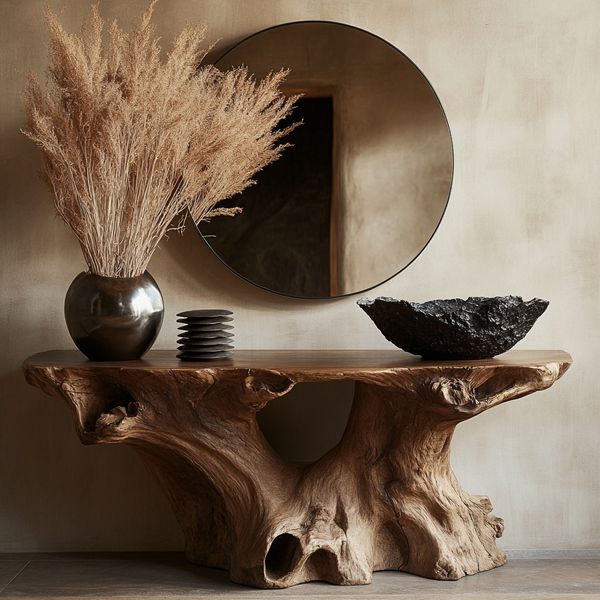 Sculptural Solid Wood Console Table | Organic Single-Trunk Statement Piece