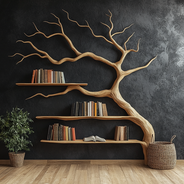 Tree of Knowledge Wall Bookshelf - Handcrafted Wooden Tree Branch Shelf