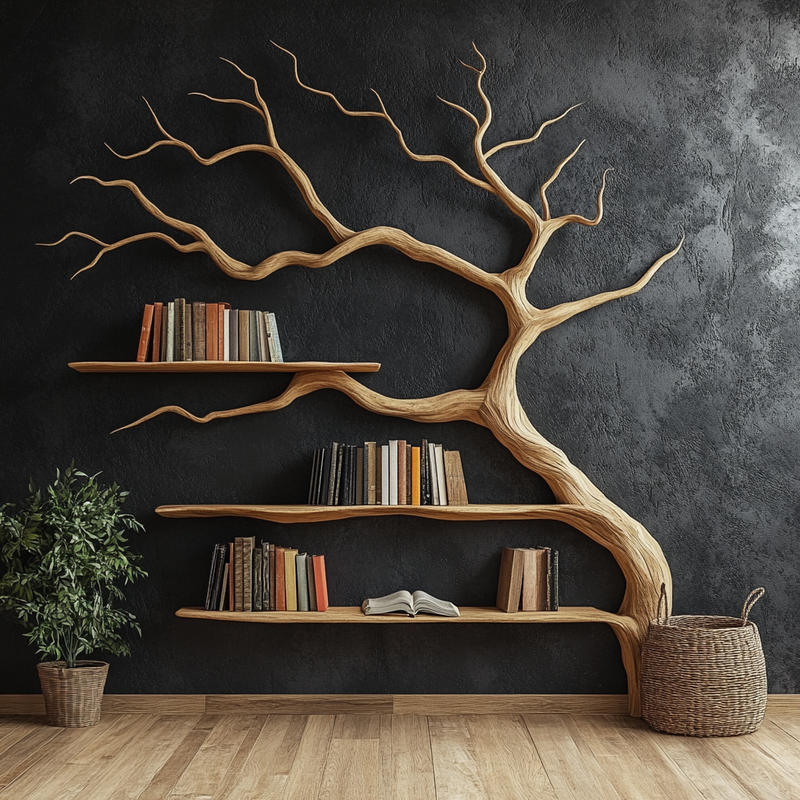 Tree of Knowledge Wall Bookshelf - Handcrafted Wooden Tree Branch Shelf