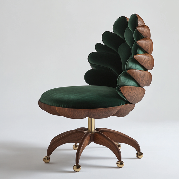 Emerald Petal Executive Desk Chair | Sculptural Velvet & Walnut Office Chair
