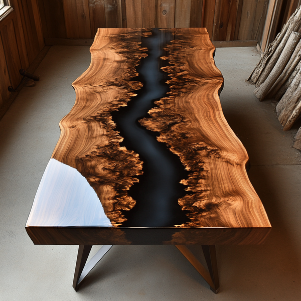 Midnight River Live-Edge Walnut & Black Epoxy Conference Table