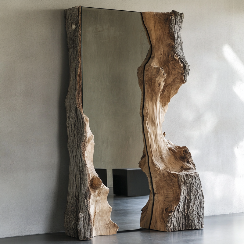 Riverbark Standing Mirror — Full-Length Mirror with Sculpted Bark-Edge Tree Trunk Frame