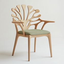 Petalform Office Chair — Carved Ash Armchair with Nature-Inspired Backrest &amp; Sage Green Cushion