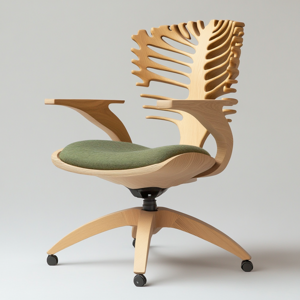 Vertebrae Office Chair — Sculpted Ash Backrest with Ergonomic Curves & Moss-Green Cushion